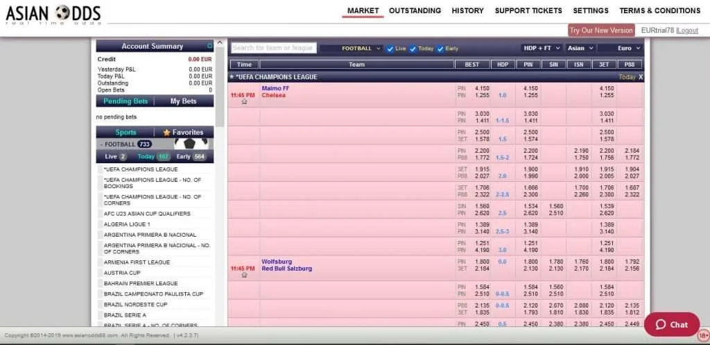 Asianodds interface