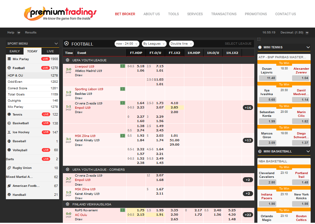 Интерфейс PT Bet Broker