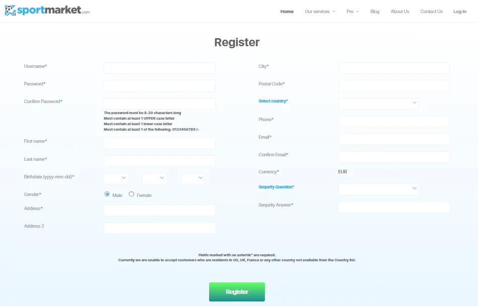 Sportmarket registration